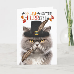 Cartes Pour Fêtes Annuelles Gray Perse chat Grateful pour PURRkey Day