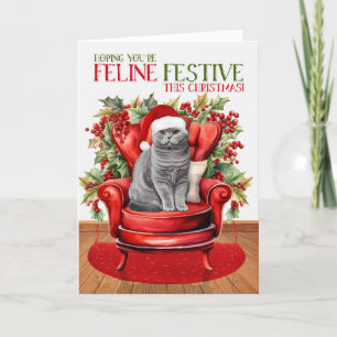 Cartes Pour Fêtes Annuelles Gray Scottish Pold Christmas Cat FELINE Festin