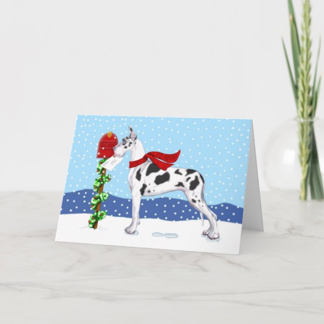 Cartes Pour Fêtes Annuelles Great Dane Christmas Mail Arlequin (Devant)