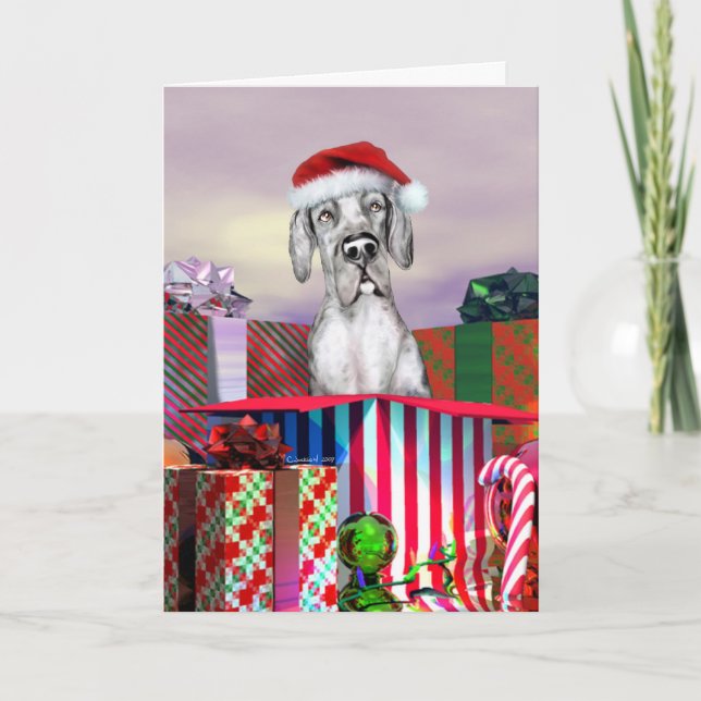 Cartes Pour Fêtes Annuelles Great Dane Noël Surprise Merle UC (Devant)