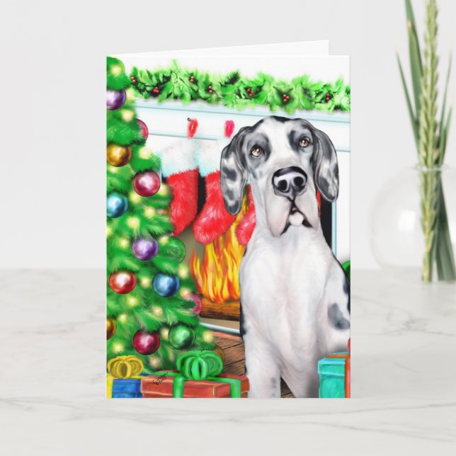 Cartes Pour Fêtes Annuelles Great Dane Stockings Arlequin UC (Devant)
