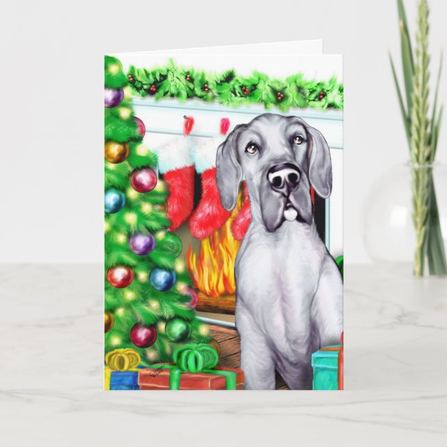 Cartes Pour Fêtes Annuelles Great Dane Stockings Blue UC (Devant)