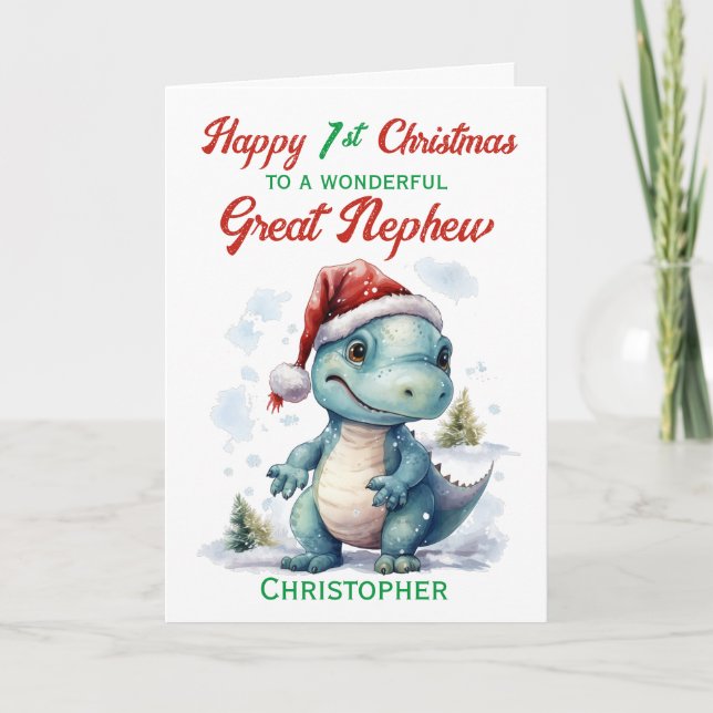 Cartes Pour Fêtes Annuelles Great Nephew 1er dinosaure de Noël (Devant)