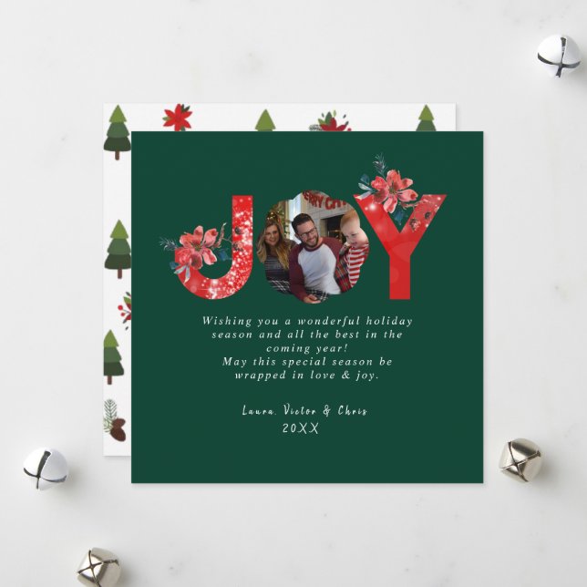 Cartes Pour Fêtes Annuelles Green 1 Photo Joy Simple Custom Christmas (Devant/Arrière en situation)