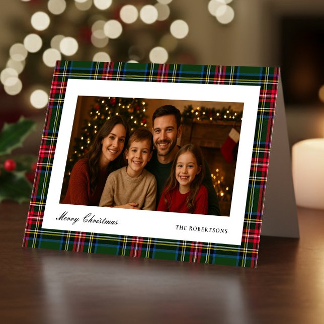 Cartes Pour Fêtes Annuelles Green and Red Plaid Photo Folded (Créateur téléchargé)