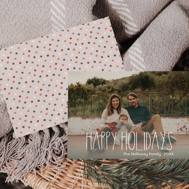 Cartes Pour Fêtes Annuelles Green Boho Polka Dot Joyeuses Vacances Pleine Phot (Créateur téléchargé)