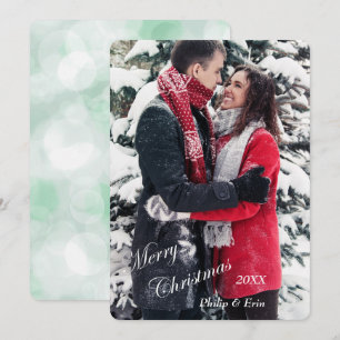 Cartes Pour Fêtes Annuelles Green Bokeh White Typographie Noël moderne