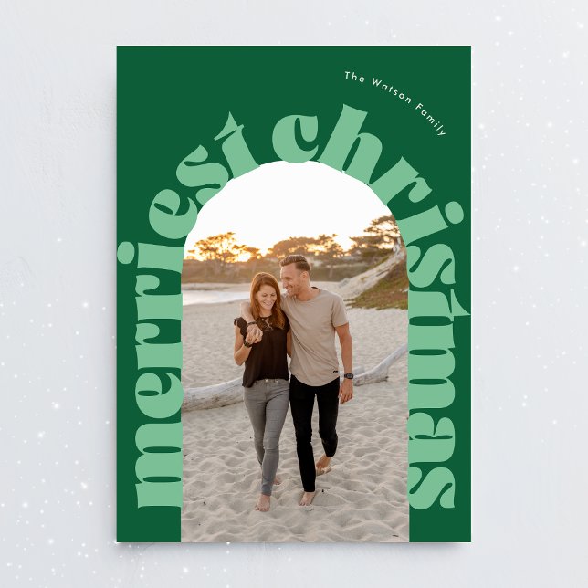 Cartes Pour Fêtes Annuelles Green Bold Noël Oval Arche One Photo (Créateur téléchargé)