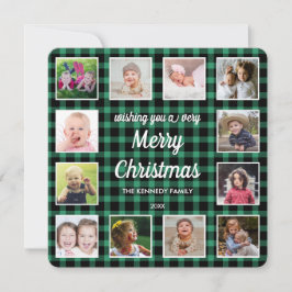 Cartes Pour Fêtes Annuelles Green Buffalo Plaid 12 Photo Collage Noël