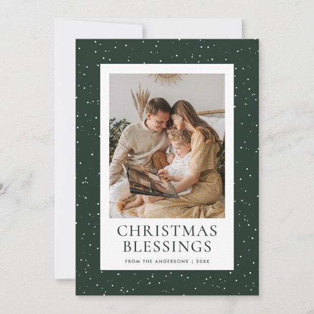 Cartes Pour Fêtes Annuelles Green Christmas Blessings Snow Photo (Devant)