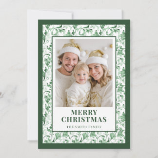 Cartes Pour Fêtes Annuelles Green Floral Toile Christmas Photo Holiday Card
