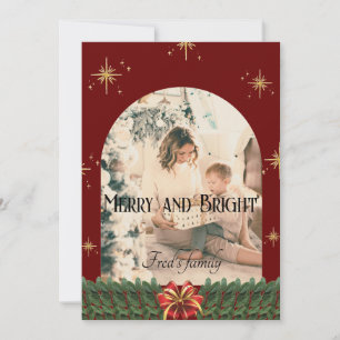 Cartes Pour Fêtes Annuelles Green Foliage arche photo Joyeux Noël tendance
