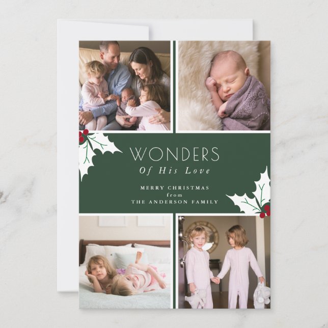 Cartes Pour Fêtes Annuelles Green Four Photo Christmas Holly (Devant)