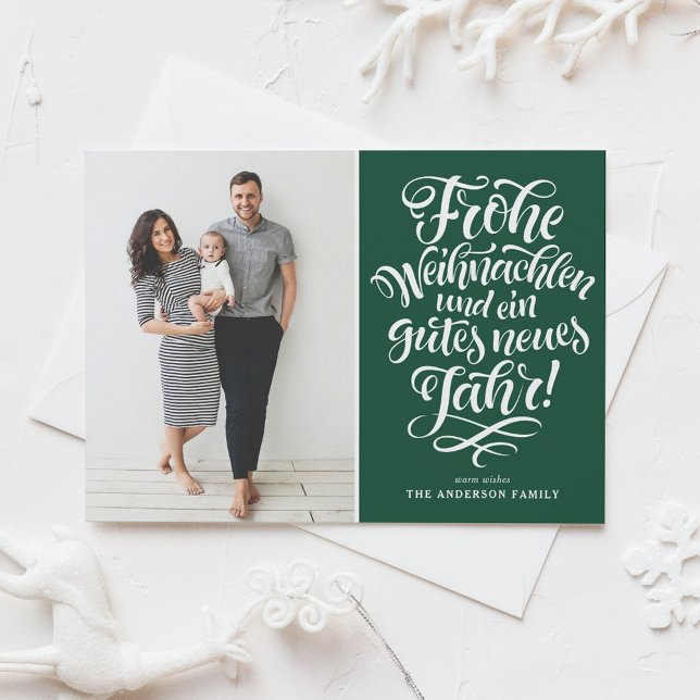 Cartes Pour Fêtes Annuelles Green Frohe Weihnachten Calligraphie (Créateur téléchargé)