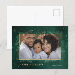 Cartes Pour Fêtes Annuelles Green Gold Botanical Photo Holiday PostCard