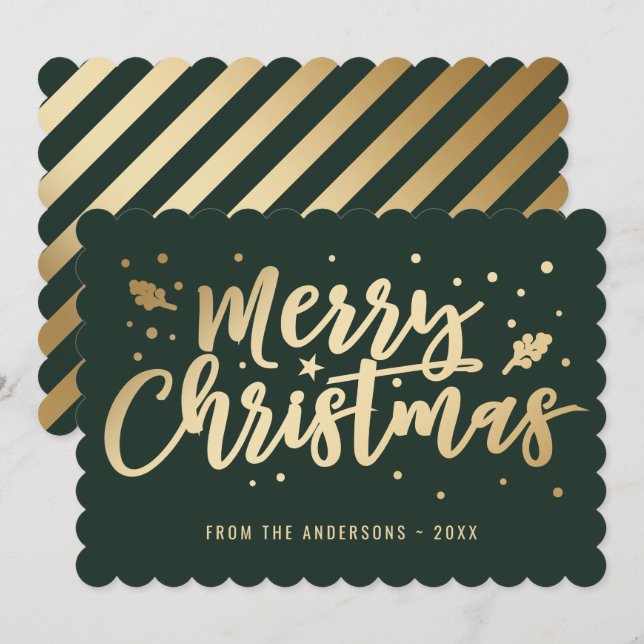 Cartes Pour Fêtes Annuelles Green Gold Calligraphy Joyeux Noël (Devant / Derrière)