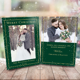 Cartes Pour Fêtes Annuelles Green Gold Christmas Snowfall 2 Photo Holiday Card