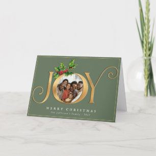Cartes Pour Fêtes Annuelles Green Gold Joy Elegant Photo personnalisée Noël