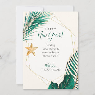 Cartes Pour Fêtes Annuelles Green & Gold Palm Tree Plage tropicale Nouvel An