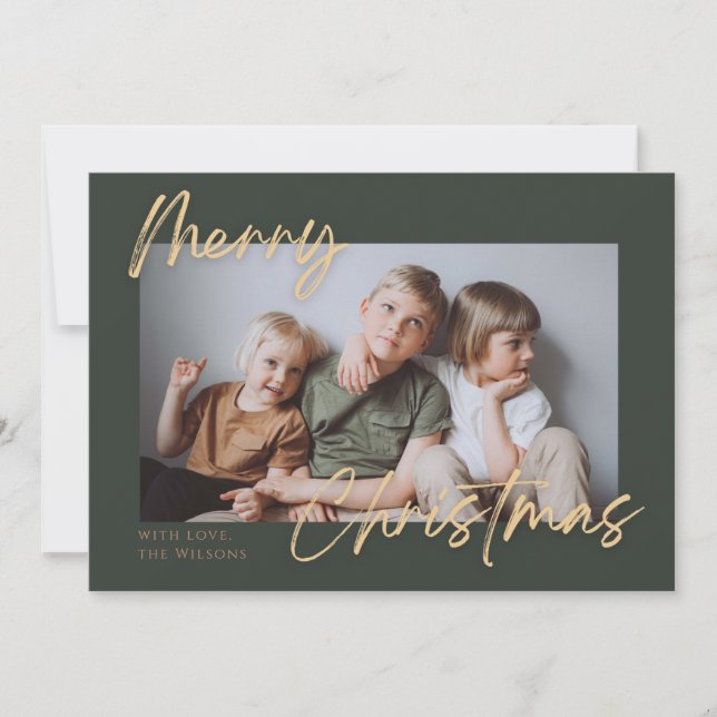 Cartes Pour Fêtes Annuelles Green Gold Simple Photo Joyeux Noël (Devant)