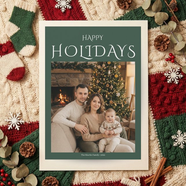 Cartes Pour Fêtes Annuelles Green Happy Holidays Family Photo Christmas Card (Créateur téléchargé)