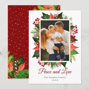 Cartes Pour Fêtes Annuelles Green Holly Berries Peace and Love Photo
