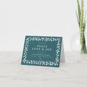 Cartes Pour Fêtes Annuelles Green Holly Feuilles Peace Love & Joy Non Photo