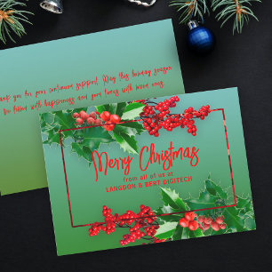 Cartes Pour Fêtes Annuelles Green Holly Feuilles Red Berries Noël d'affaires