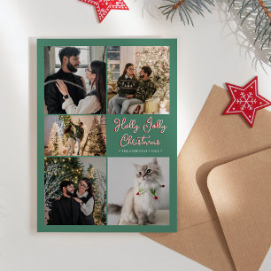 Cartes Pour Fêtes Annuelles Green Holly Jolly Christmas Cinq photos Collage