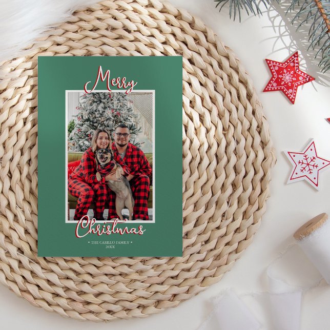 Cartes Pour Fêtes Annuelles Green Holly Jolly Joyeux Noël Photo de famille (Créateur téléchargé)