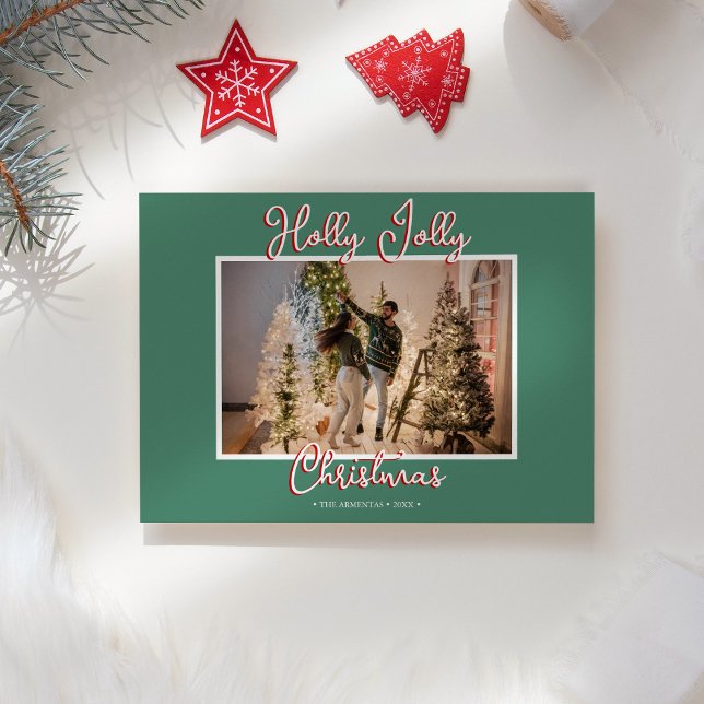 Cartes Pour Fêtes Annuelles Green Holly Jolly Photo de Noël et lettre (Créateur téléchargé)