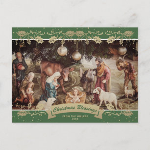 Cartes Pour Fêtes Annuelles Green Holly Nativité Scene Christian Photo