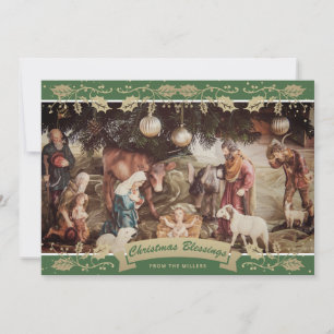 Cartes Pour Fêtes Annuelles Green Holly Nativité Scène Noël chrétien