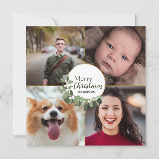 Cartes Pour Fêtes Annuelles Green Joyeux Noël Moderne Wave Photo Holiday (Devant)