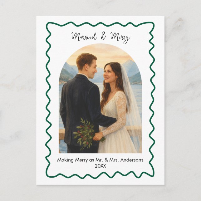 Cartes Pour Fêtes Annuelles Green Married and Merry First Christmas Photo  (Devant)