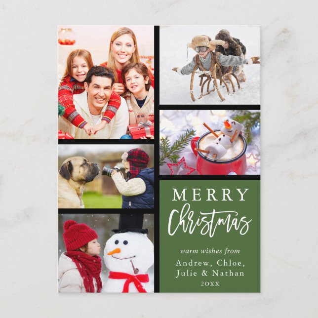 Cartes Pour Fêtes Annuelles Green Modern Joyeux Noël Photo Collage (Devant)