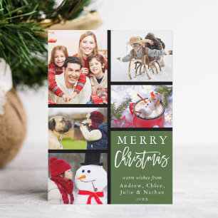 Cartes Pour Fêtes Annuelles Green Modern Joyeux Noël Photo Collage