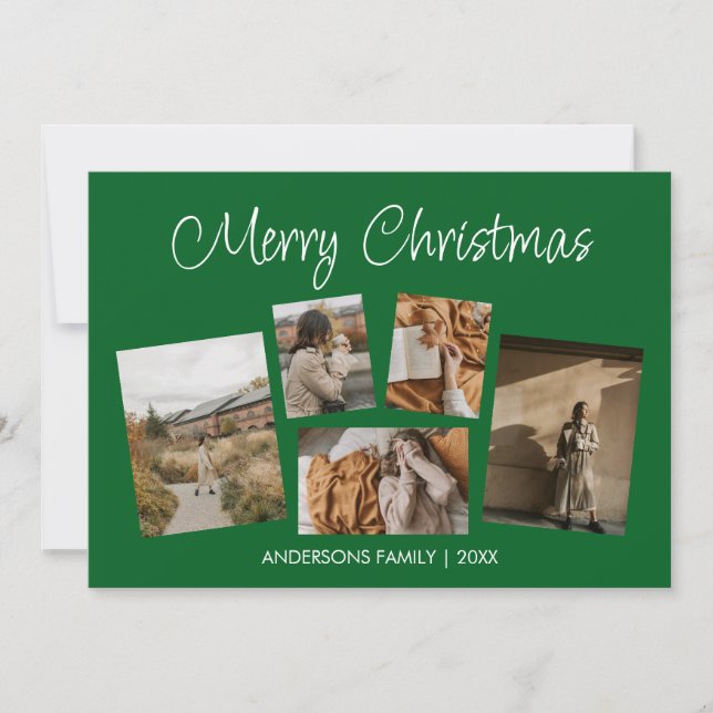 Cartes Pour Fêtes Annuelles Green Modern Joyeux Noël Photo Collage (Devant)