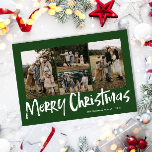 Cartes Pour Fêtes Annuelles Green Modern Letters Quatre Photo Joyeux Noël