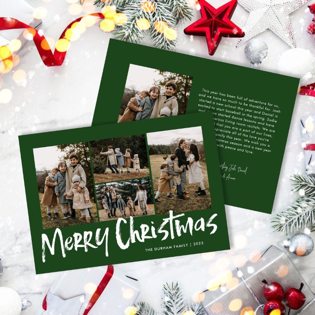 Cartes Pour Fêtes Annuelles Green Modern Letting Cinq Photo Joyeux Noël (Créateur téléchargé)