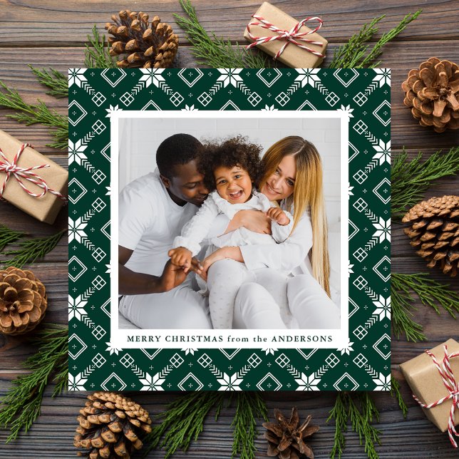 Cartes Pour Fêtes Annuelles Green Nordic Snowflake Motif Photo (Créateur téléchargé)