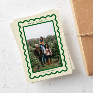 Cartes Pour Fêtes Annuelles Green on Cream Simple Scallop Photo Frame