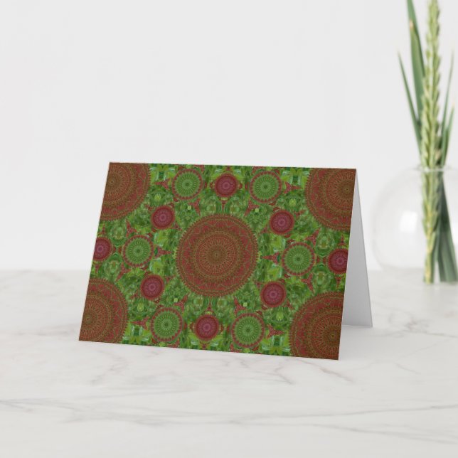 Cartes Pour Fêtes Annuelles Green on Red Chili Mandala Array Christmas Card (Devant)