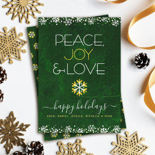Cartes Pour Fêtes Annuelles Green Peace Jove Love Snowflake Typographie Bold