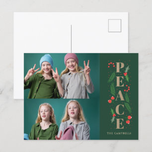 Cartes Pour Fêtes Annuelles Green Pine Holly Berries Paix photo multiple