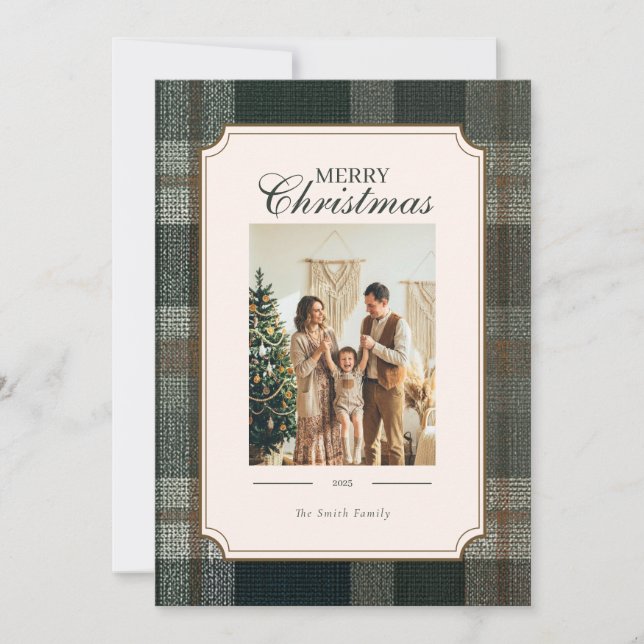 Cartes Pour Fêtes Annuelles Green Plaid Christmas Two Photo Holiday Card (Devant)