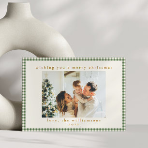 Cartes Pour Fêtes Annuelles Green Plaid Custom Two Horizontal Photo Christmas