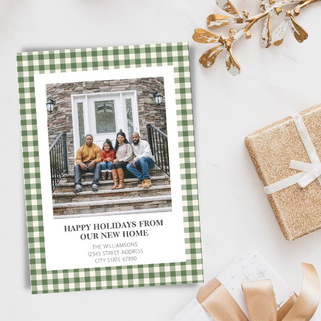 Cartes Pour Fêtes Annuelles Green Plaid New Home Moving Christmas Photo (Créateur téléchargé)