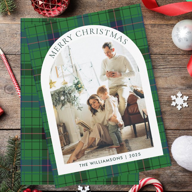 Cartes Pour Fêtes Annuelles Green Plaid Photo Rustique Tartan de Noël (Green Plaid Photo Rustic Christmas Tartan Holiday Card)