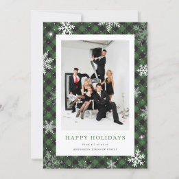 Cartes Pour Fêtes Annuelles Green Plaid Snowflo Photo Entreprise